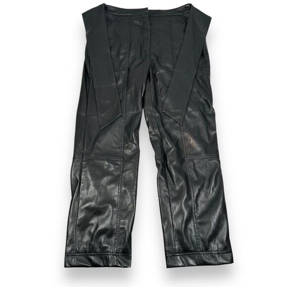 Jonathan Simkhai Faux Leather Belted Pants Women’s 6 Black Straight Leg Pockets - Picture 1 of 10
